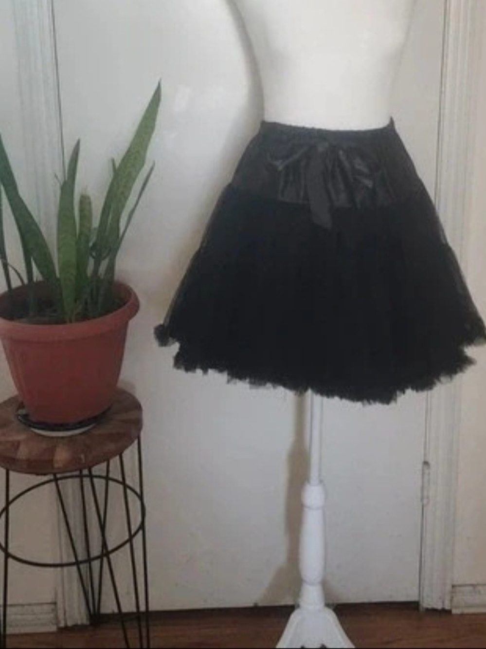 Black Layered Tulle Skater Skirt with Bow Waist